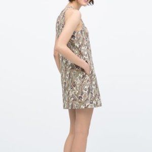 NWT Zara Paisley Jacquard A-Line Swing Dress Retro